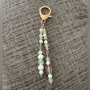 Handmade Beaded Freshwater Pearl Bag Charm Keychain 5”
